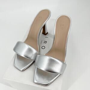 IRO Silver Sandals with Block Heel and Geometric Toe